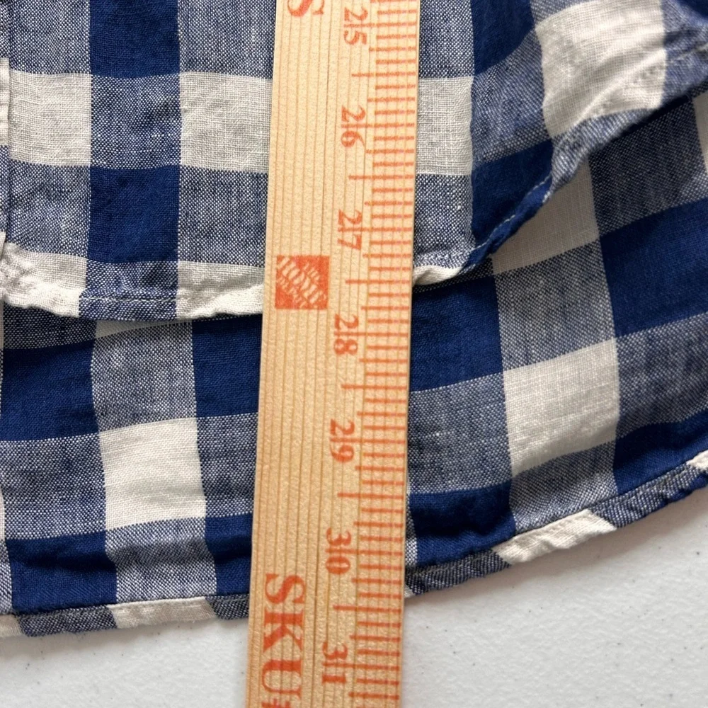 J. Crew Baird McNutt Irish Linen Shirt Sz M Buffalo Plaid Beach Coastal Resort